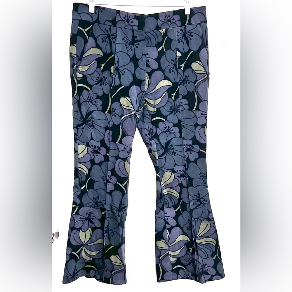 MARNI Italy Sz 44 /US 8 Designer Floral Print Wide Leg Wool Dress Pants Trousers